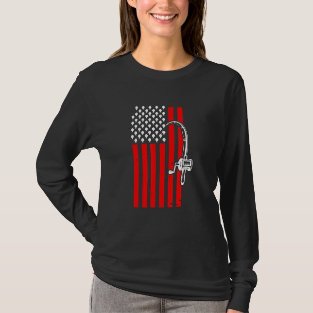 Patriotische Fischerei mit amerikanischer Flagge T-Shirt (Vorderseite)