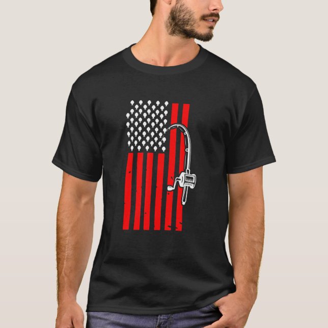 Patriotische Fischerei mit amerikanischer Flagge T-Shirt (Vorderseite)