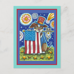 PATRIOTISCHE FLAG PET DOG CAT-MAUS, FUNNY NIEDLICH FEIERTAGSPOSTKARTE