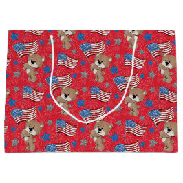 Patriotische Flag Wave Bear Geschenktasche Große Geschenktüte