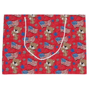 Patriotische Flag Wave Bear Geschenktasche Große Geschenktüte