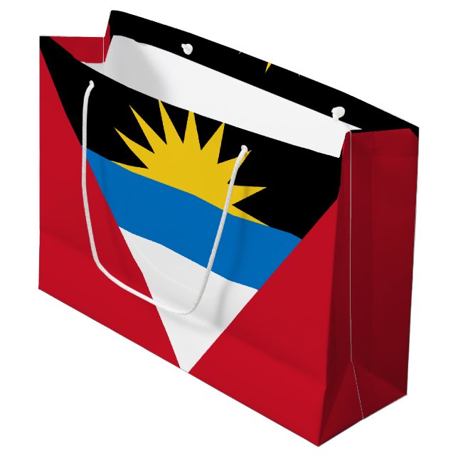 Patriotische Flagge Antigua und Barbuda Große Geschenktüte (Vorderseite Schrägansicht)