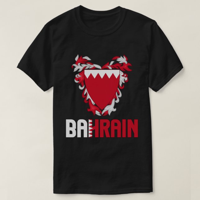 Patriotische Flagge Bahrains und Wappen T-Shirt (Design vorne)
