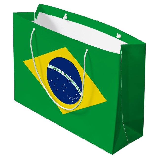 Patriotische Flagge Brasilien Große Geschenktüte (Rückseite Schrägansicht)