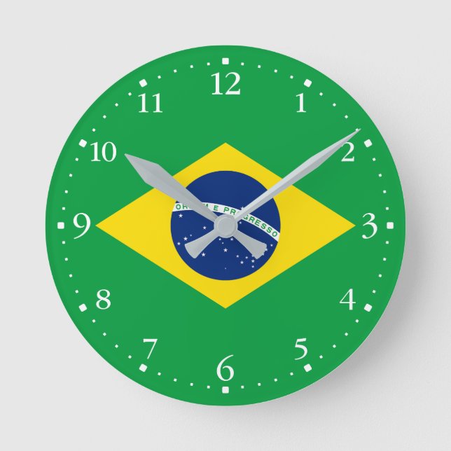 Patriotische Flagge Brasilien Runde Wanduhr (Vorderseite)