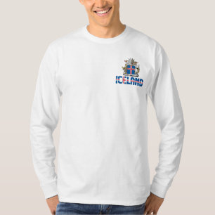 Patriotische Flagge Islands und Wappen T-Shirt
