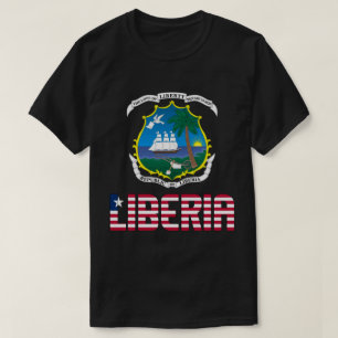 Patriotische Flagge Liberias und Wappen T-Shirt