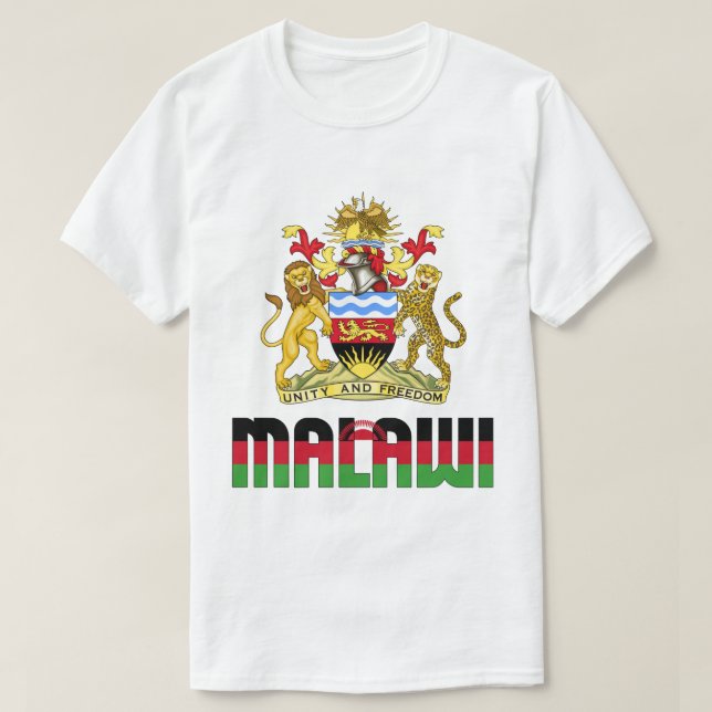 Patriotische Flagge Malawis und Wappen T-Shirt (Design vorne)