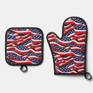 Patriotische Flagge Ofenhandschuh & Topflappen-Set