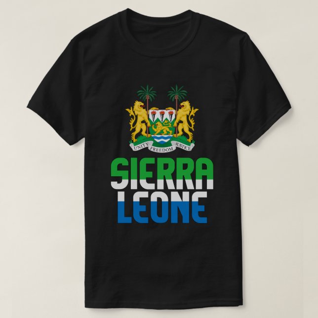 Patriotische Flagge Sierra Leones und Wappen T-Shirt (Design vorne)