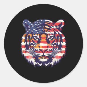 Patriotische Flagge Tiger 4. Juli Funny Animal Fac Runder Aufkleber
