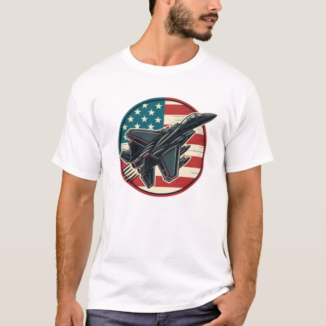 Patriotische Flagge und F-15 Jet T-Shirt (Vorderseite)