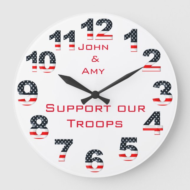 Patriotische Flagge-Zahlen Große Wanduhr (Vorderseite)