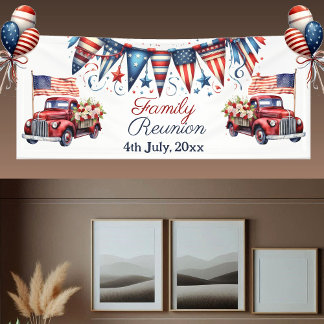 Patriotische Flaggenfamilie Wiedersehen 4. Juli Ja Banner