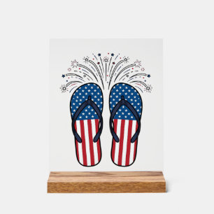 Patriotische Flip Flops Feuerwerk Sommer-Shirt Des Acrylschild
