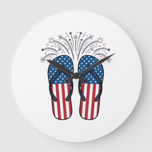 Patriotische Flip Flops Feuerwerk Sommer-Shirt Des Große Wanduhr