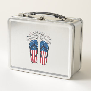 Patriotische Flip Flops Feuerwerk Sommer-Shirt-Des Metall Brotdose