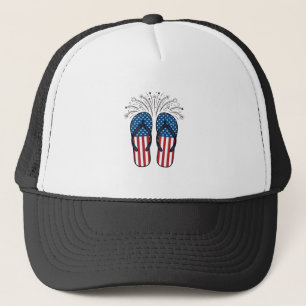 Patriotische Flip Flops Feuerwerk Sommer-Shirt Des Truckerkappe