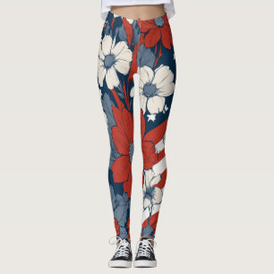 Patriotische, floralfarbene Leggings für den 4. Ju
