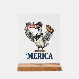 Patriotische Gans 'Merica Hot Dog Vintage-Shirt De Acrylschild