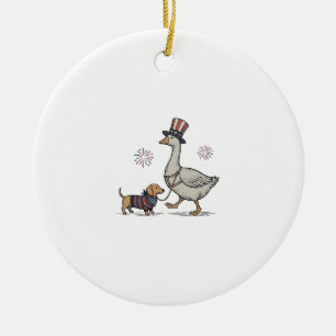 Patriotische Gans und Dachshund Vintage-Shirt-Desi Keramik Ornament