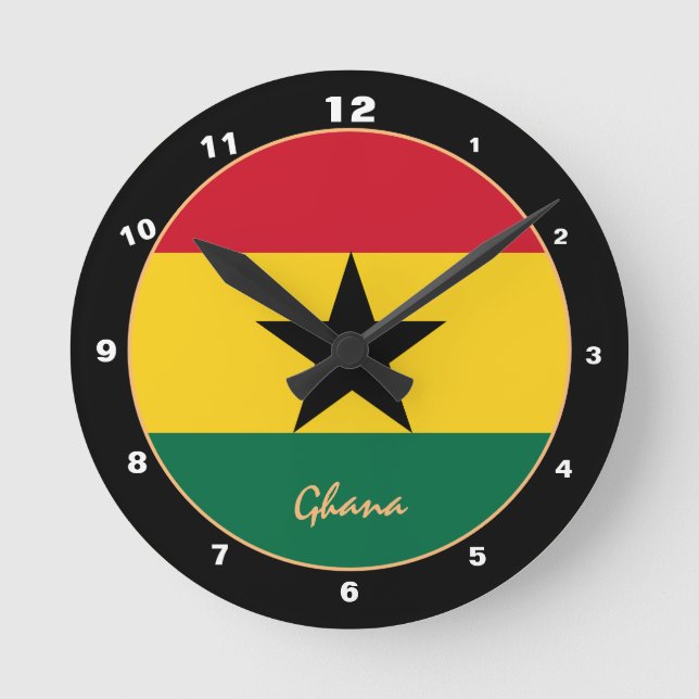 Patriotische Ghanaische Flagge, trendy Ghana Zuhau Runde Wanduhr (Vorderseite)