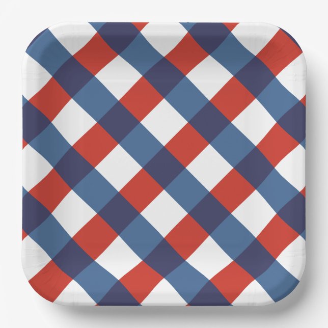 Patriotische Gingham 2 Papierplatte Pappteller (Vorderseite)