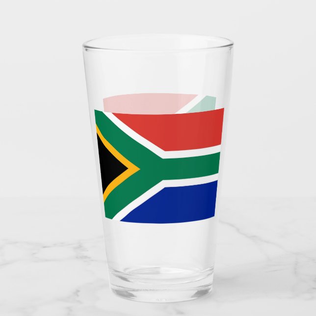 Patriotische Glas-Tasse mit der Flagge Südafrikas Glas (Vorderseite)