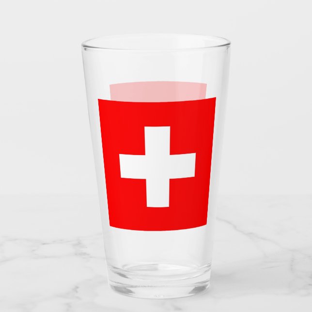 Patriotische Glas-Tasse mit Schweizer Flagge Glas (Vorderseite)