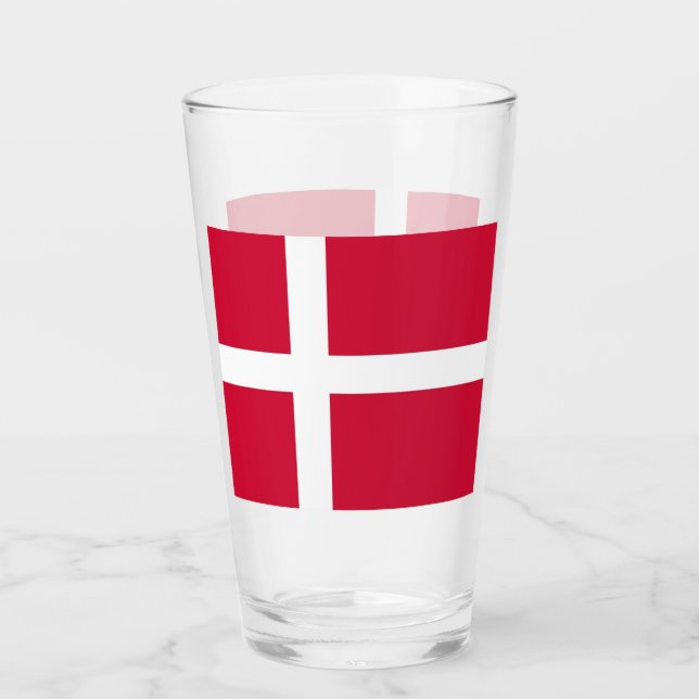 Patriotische Glastasse mit dänischer Flagge Glas (Vorderseite)