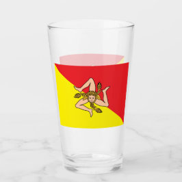 Patriotische Glastasse mit der Flagge Siziliens, I Glas