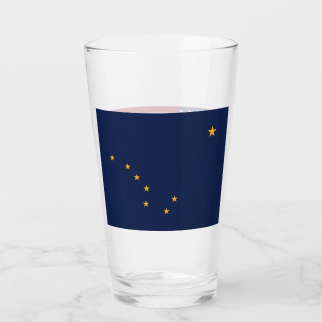 Patriotische Glastasse mit der Flagge von Alaska,  Glas (Vorderseite)