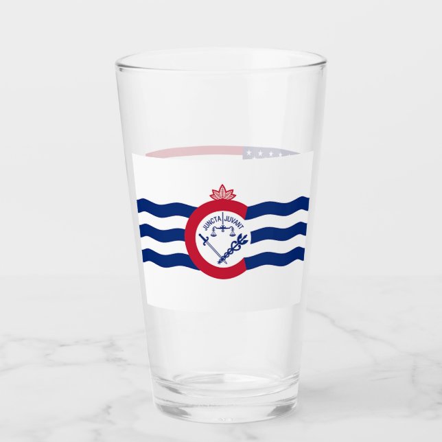 Patriotische Glastasse mit der Flagge von Cincinna Glas (Vorderseite)