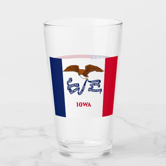 Patriotische Glastasse mit der Flagge von Iowa Glas (Vorderseite)