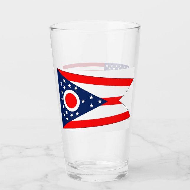 Patriotische Glastasse mit der Flagge von Ohio Glas (Vorderseite)
