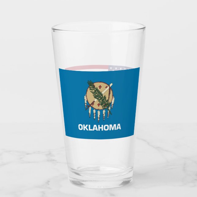 Patriotische Glastasse mit der Flagge von Oklahoma Glas (Vorderseite)