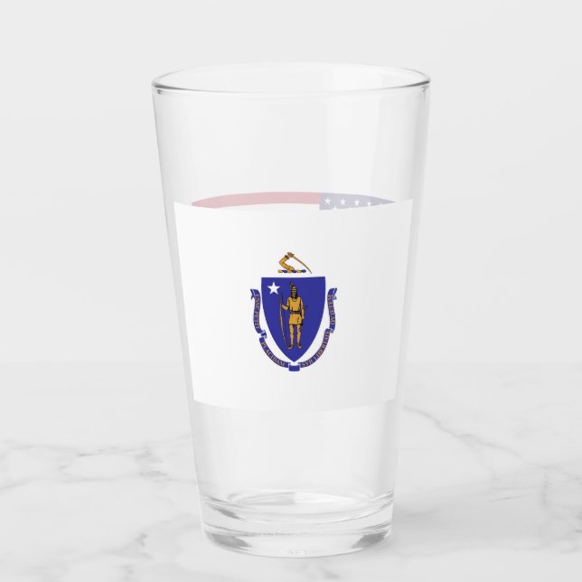Patriotische Glastasse mit Fahne von Massachusetts Glas (Vorderseite)