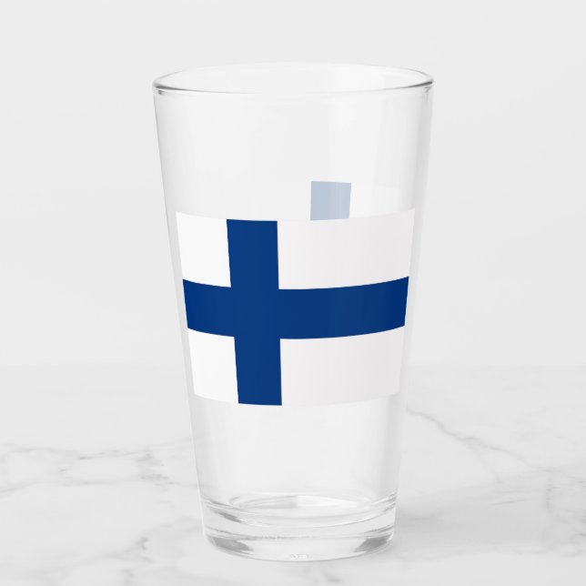 Patriotische Glastasse mit finnischer Flagge Glas (Vorderseite)