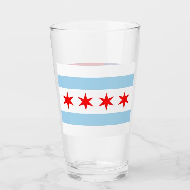 Patriotische Glastasse mit Flagge Chicagos Glas (Vorderseite)