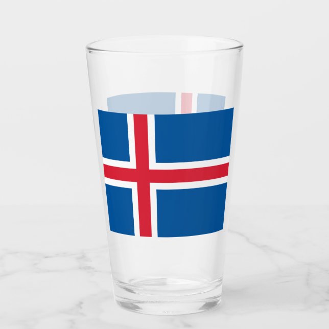 Patriotische Glastasse mit Flagge Islands Glas (Vorderseite)