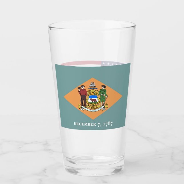Patriotische Glastasse mit Flagge von Delaware Glas (Vorderseite)