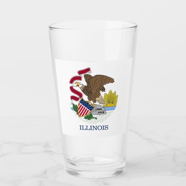 Patriotische Glastasse mit Flagge von Illinois Glas (Vorderseite)