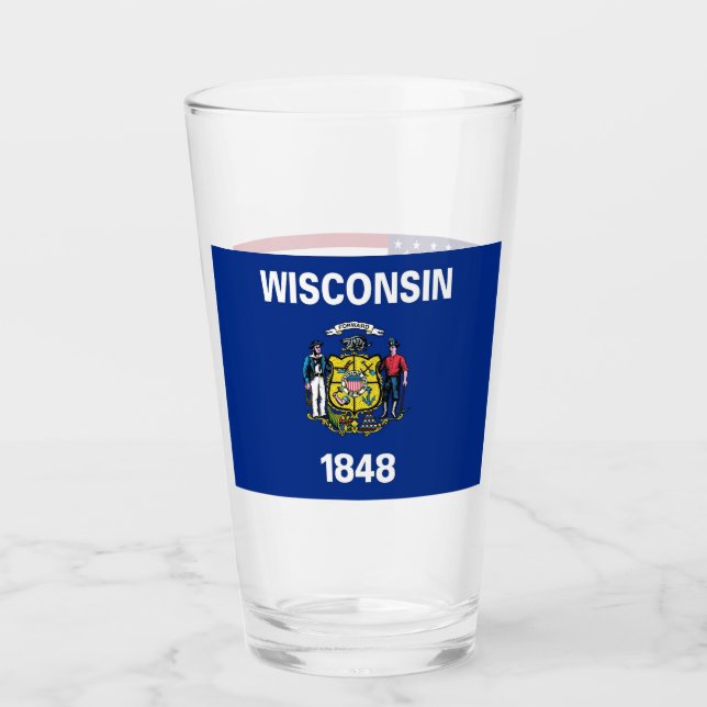 Patriotische Glastasse mit Wisconsin-Fahne Glas (Vorderseite)