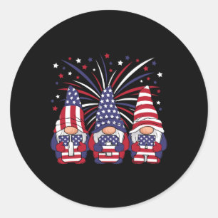 Patriotische Gnome 4. Juli USA Männer Frauen Kinde Runder Aufkleber
