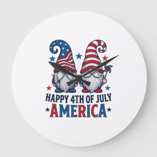 Patriotische Gnome Frohes 4. Juli Amerika Shirt_1 Große Wanduhr