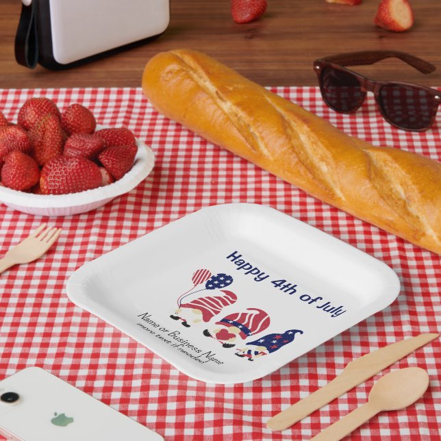 Patriotische Gnomes Stars & Stripes 7-in-Square Pa Pappteller (Picknick)