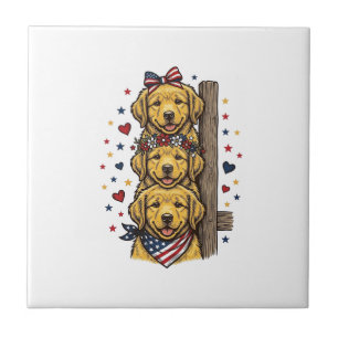 Patriotische Golden Retriever Welpen Vintage-Shirt Fliese