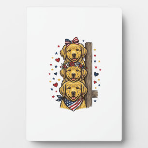 Patriotische Golden Retriever Welpen Vintage-Shirt Fotoplatte