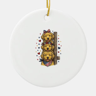 Patriotische Golden Retriever Welpen Vintage-Shirt Keramik Ornament