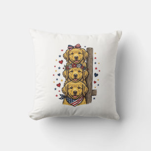 Patriotische Golden Retriever Welpen Vintage-Shirt Kissen